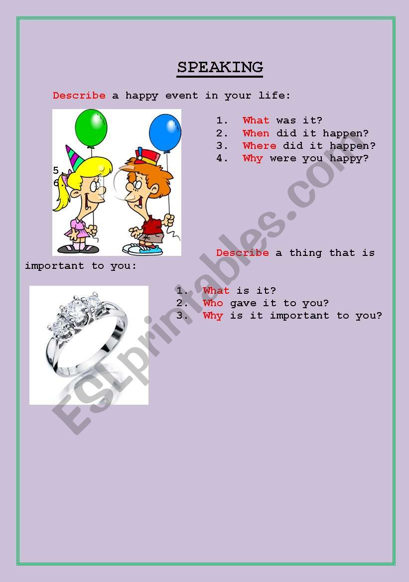 Speaking Activities worksheet