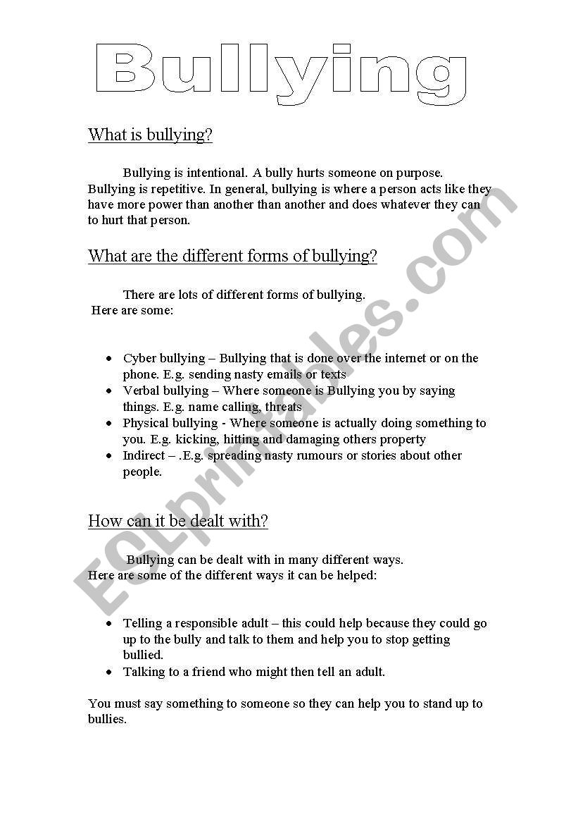 what is bullying? worksheet