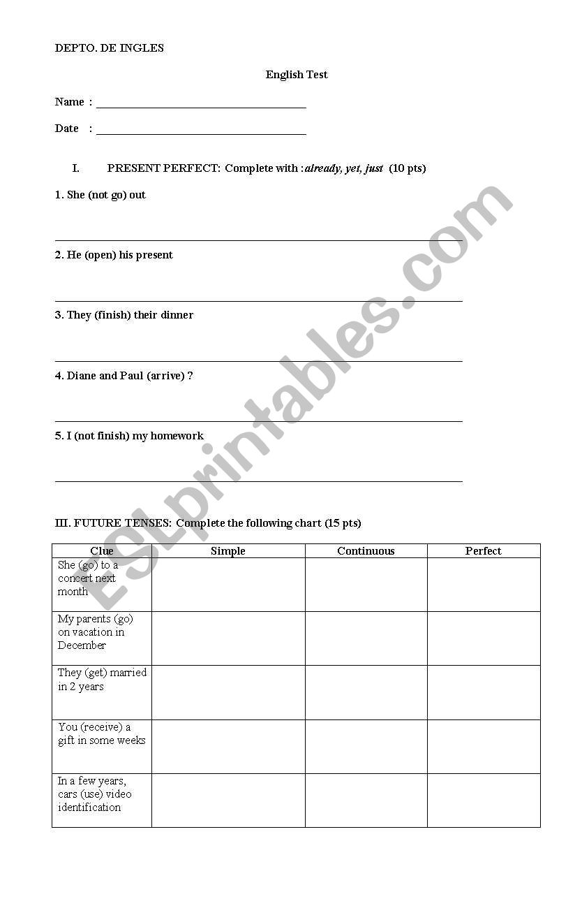 present perfect worksheet