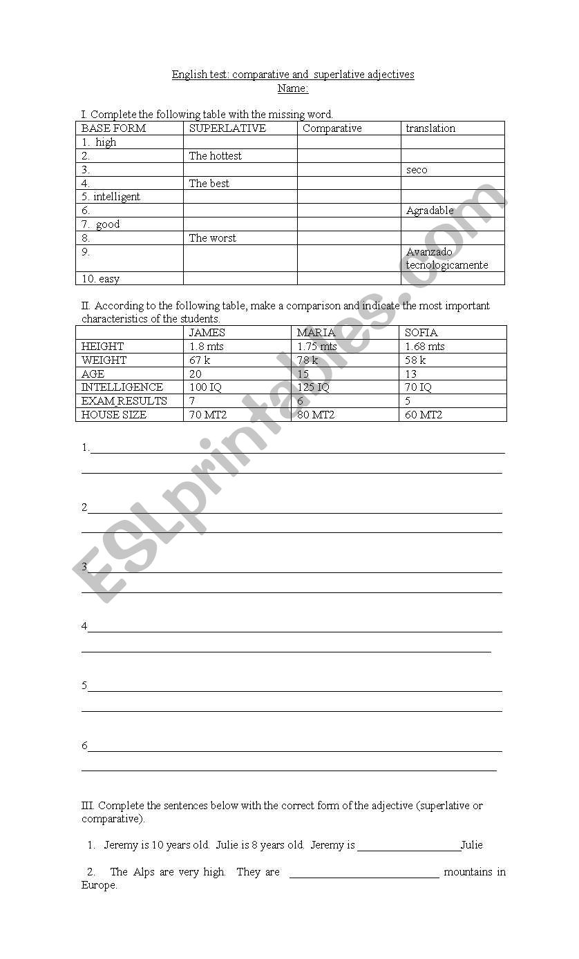 comparative and superlative worksheet