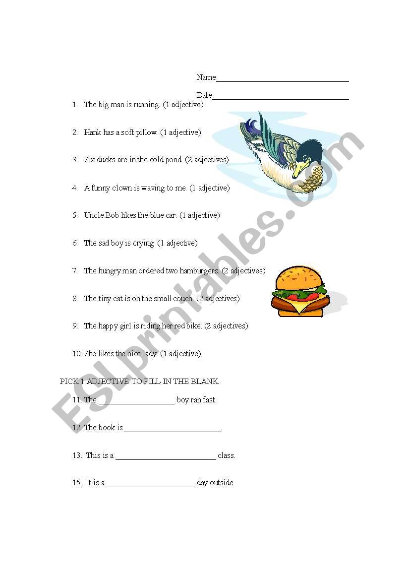 ADJECTIVES PRACTICE worksheet