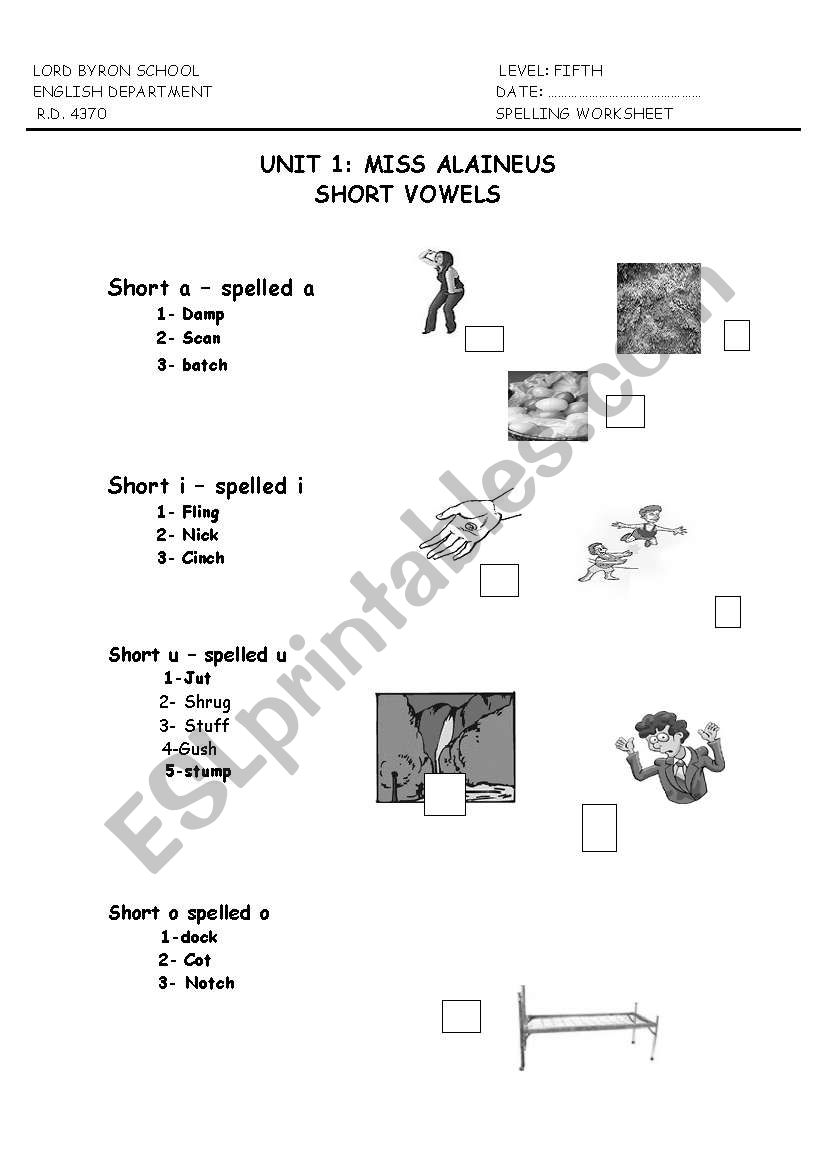 short vowels worksheet