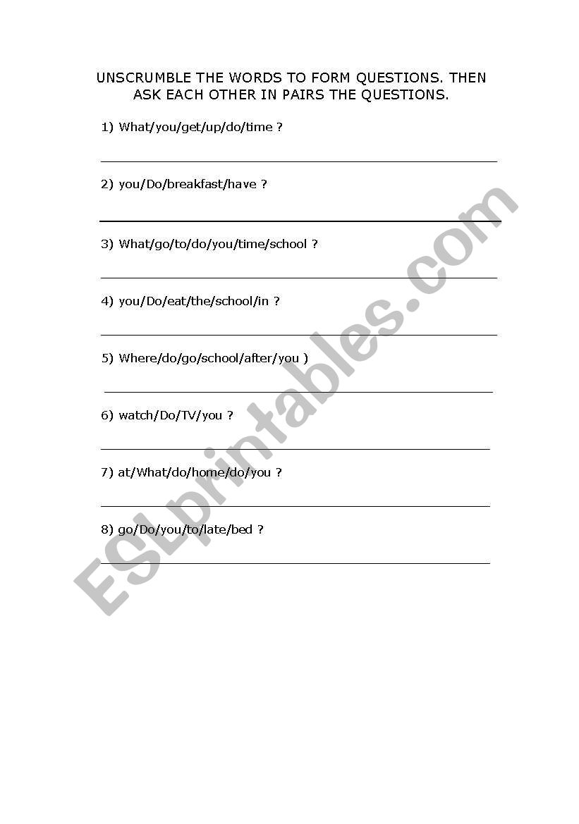 Form Simple Present Questions worksheet