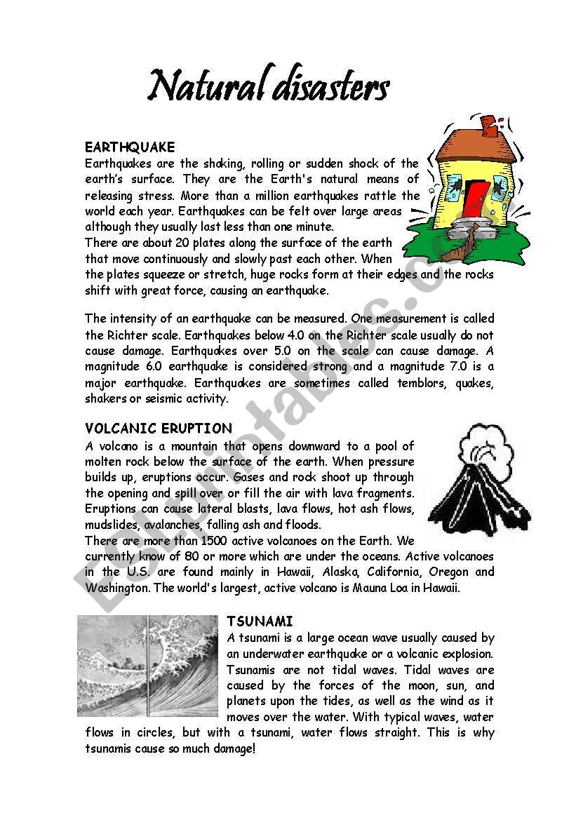 FACTS ABOUT NATURAL DISASTERS worksheet