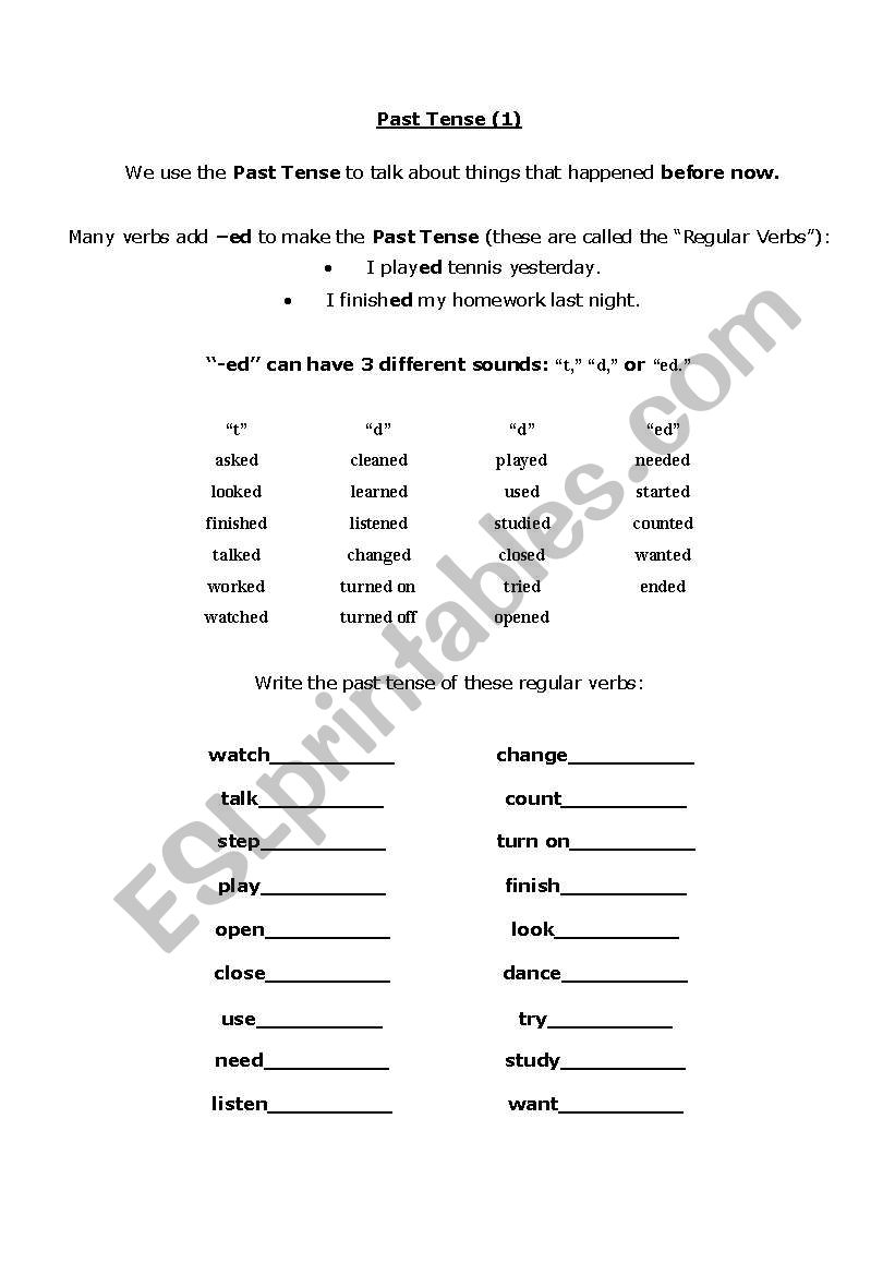 English worksheets: Past Tense