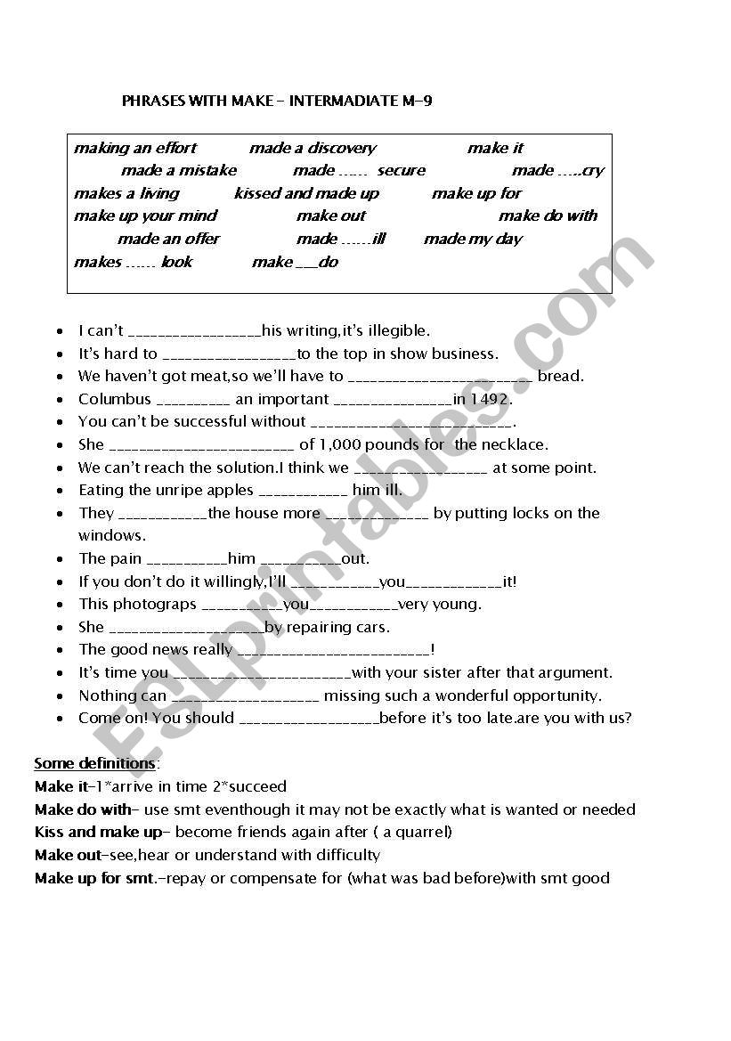 phrases with make worksheet