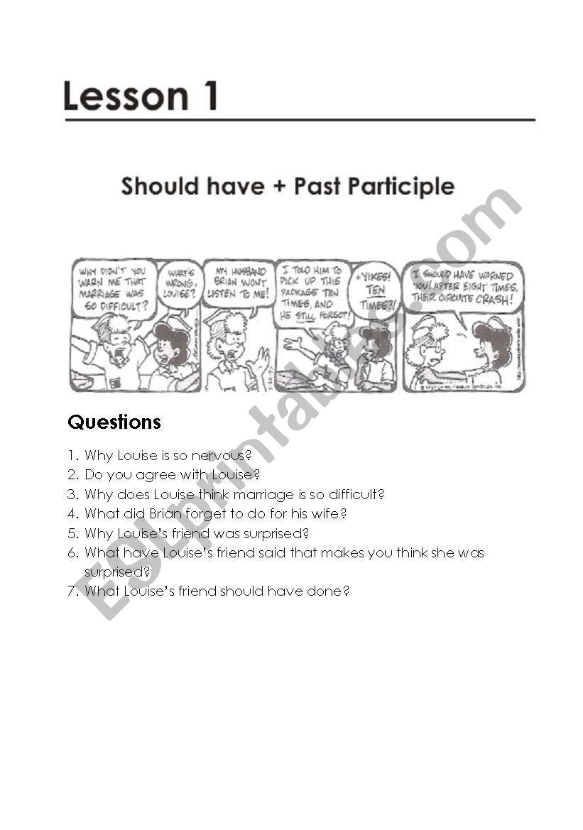 Should Have Past Participle Esl Worksheet By Amandafp