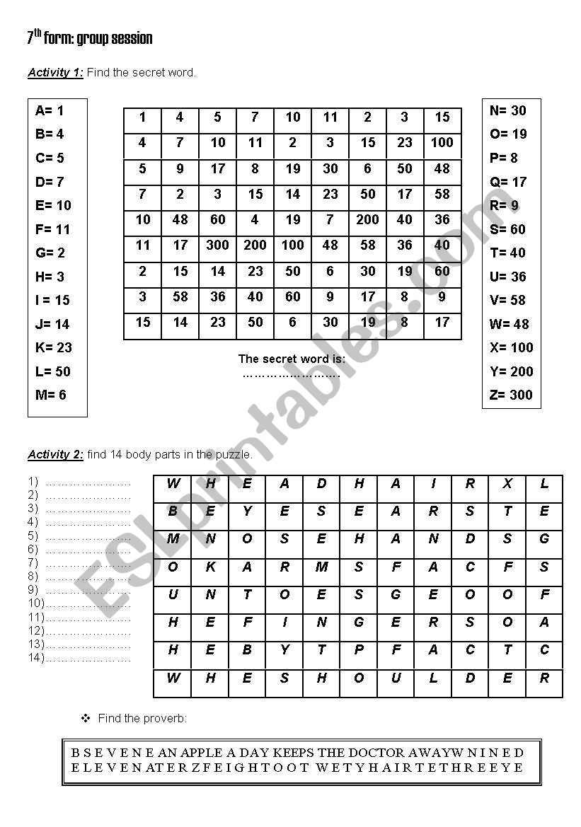 Body parts worksheet