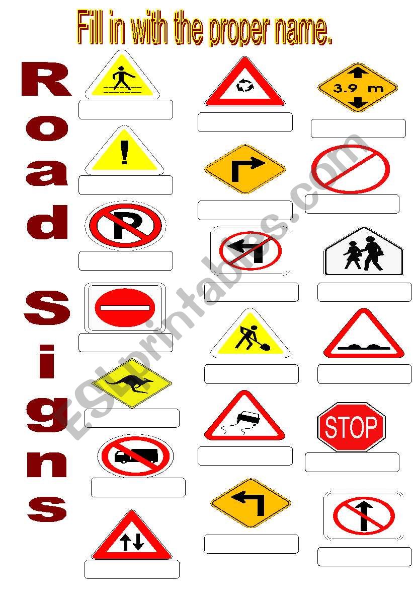 Road signs - ESL worksheet by suda