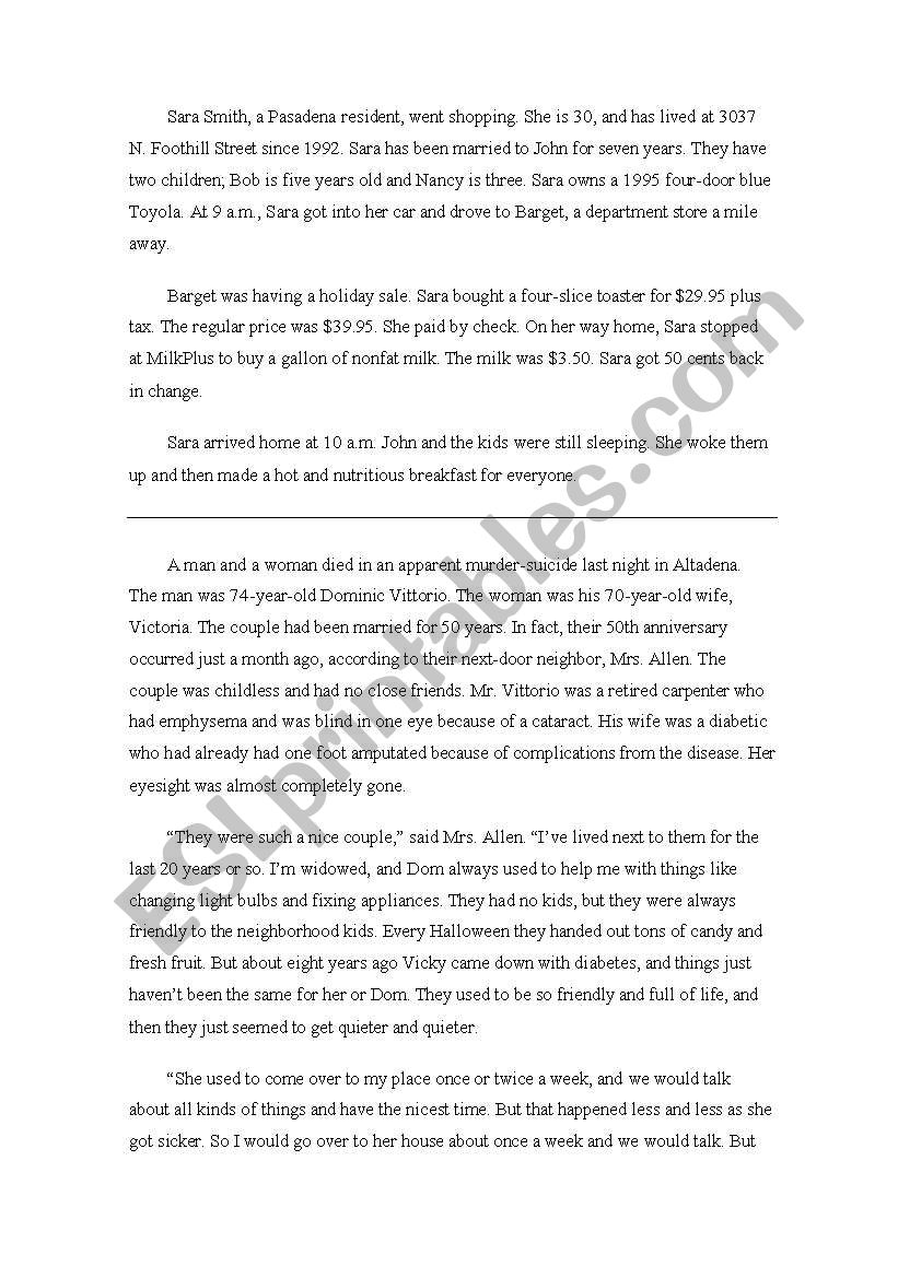 2 Simple Past Readings worksheet