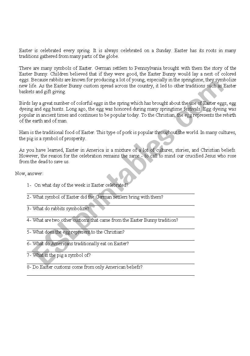 Easter Reading Comprehension worksheet