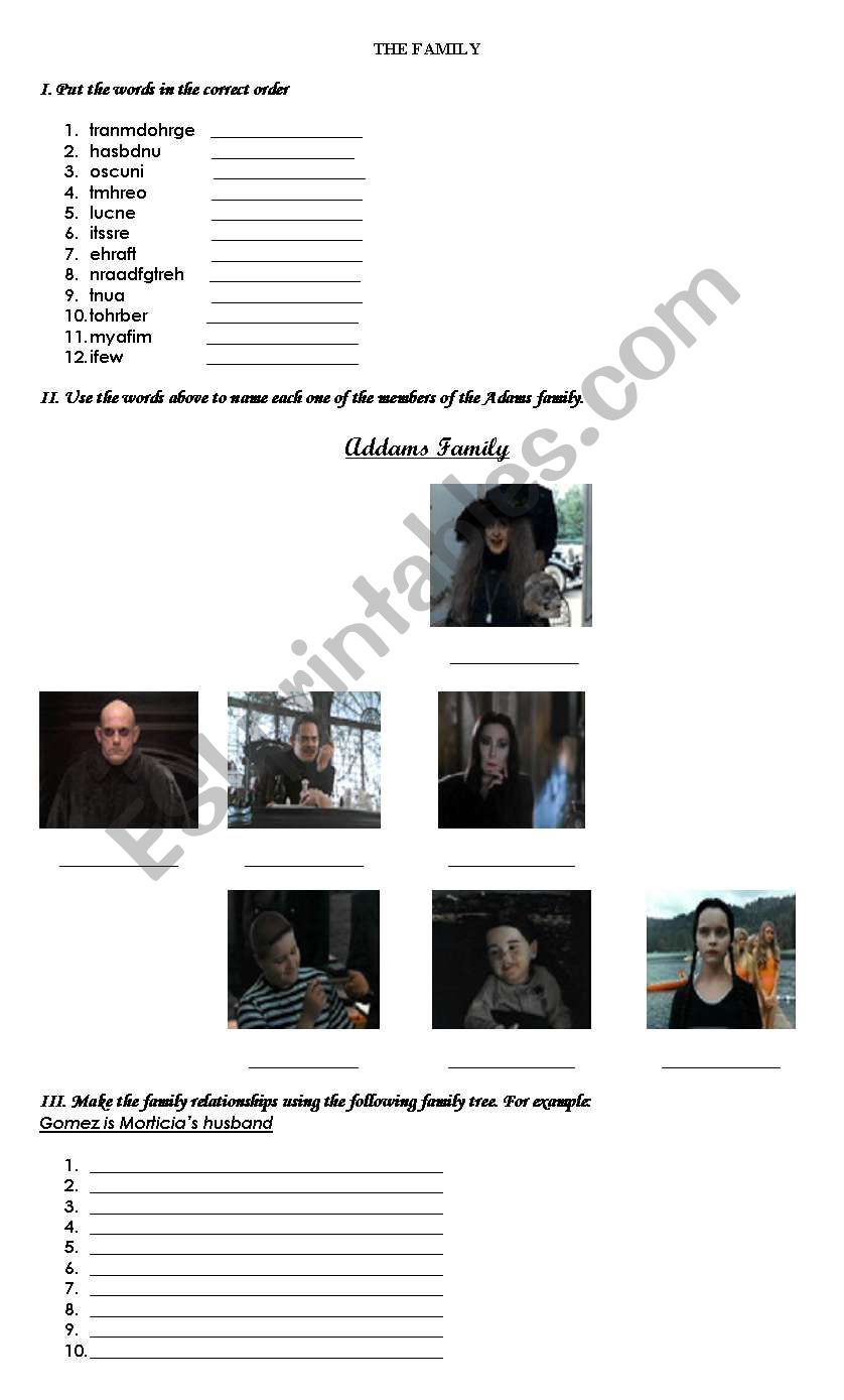 Addams Family worksheet