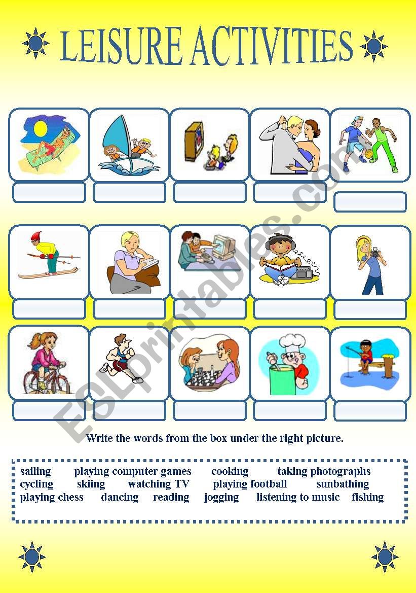 Leisure Activities ESL Worksheet By Jovance