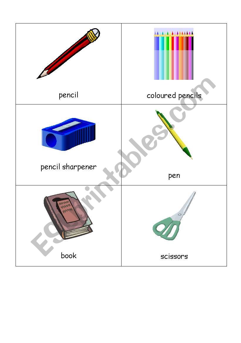 school items flashcards worksheet