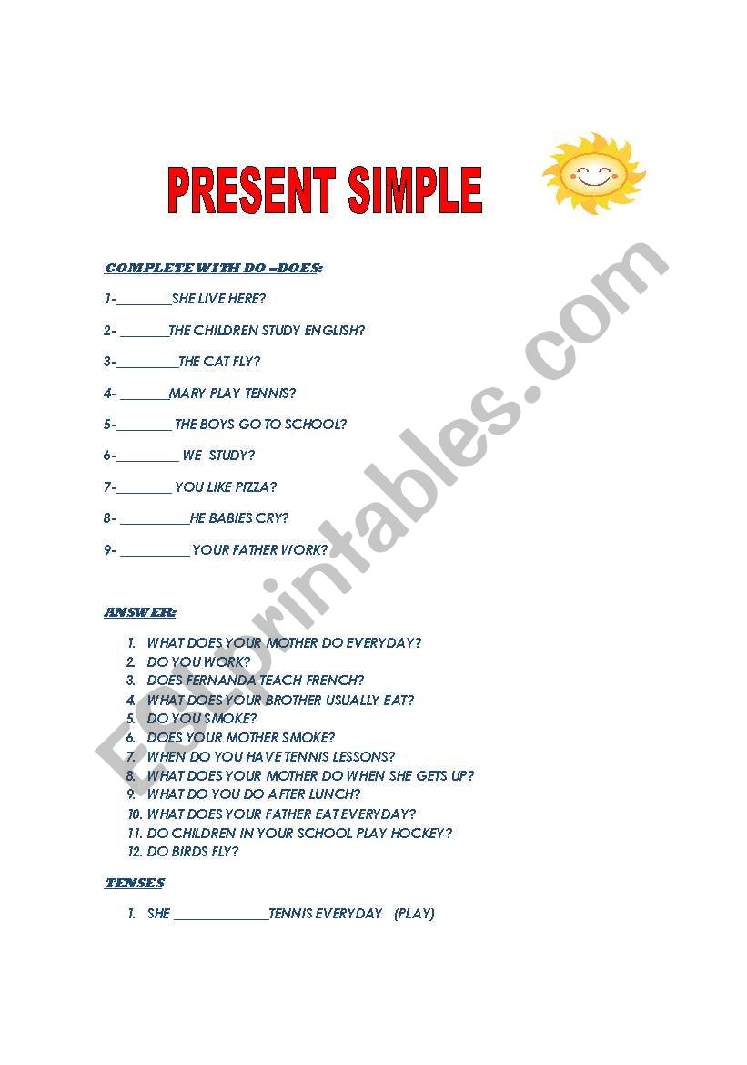 PRESENT SIMPLE!!! worksheet