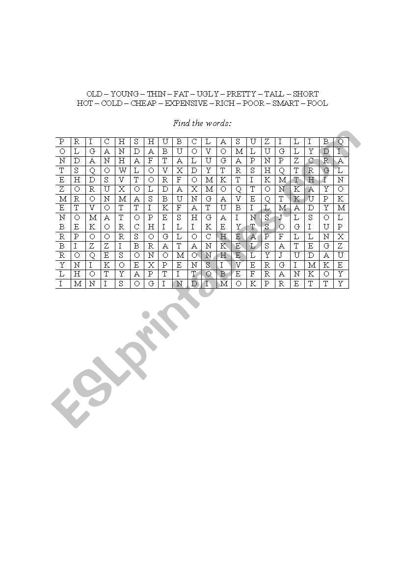 Crossword worksheet