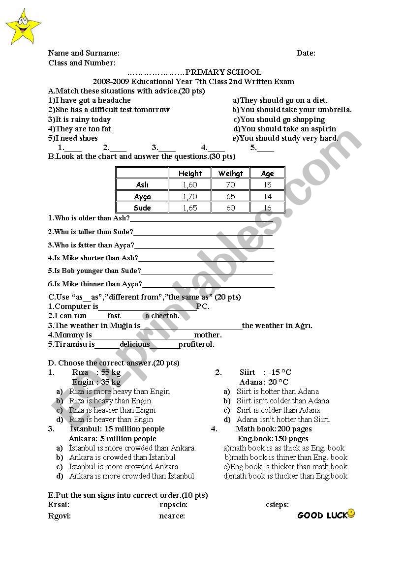 Seventh Grade 7th Grade English Worksheets With Answer Key - Preschool