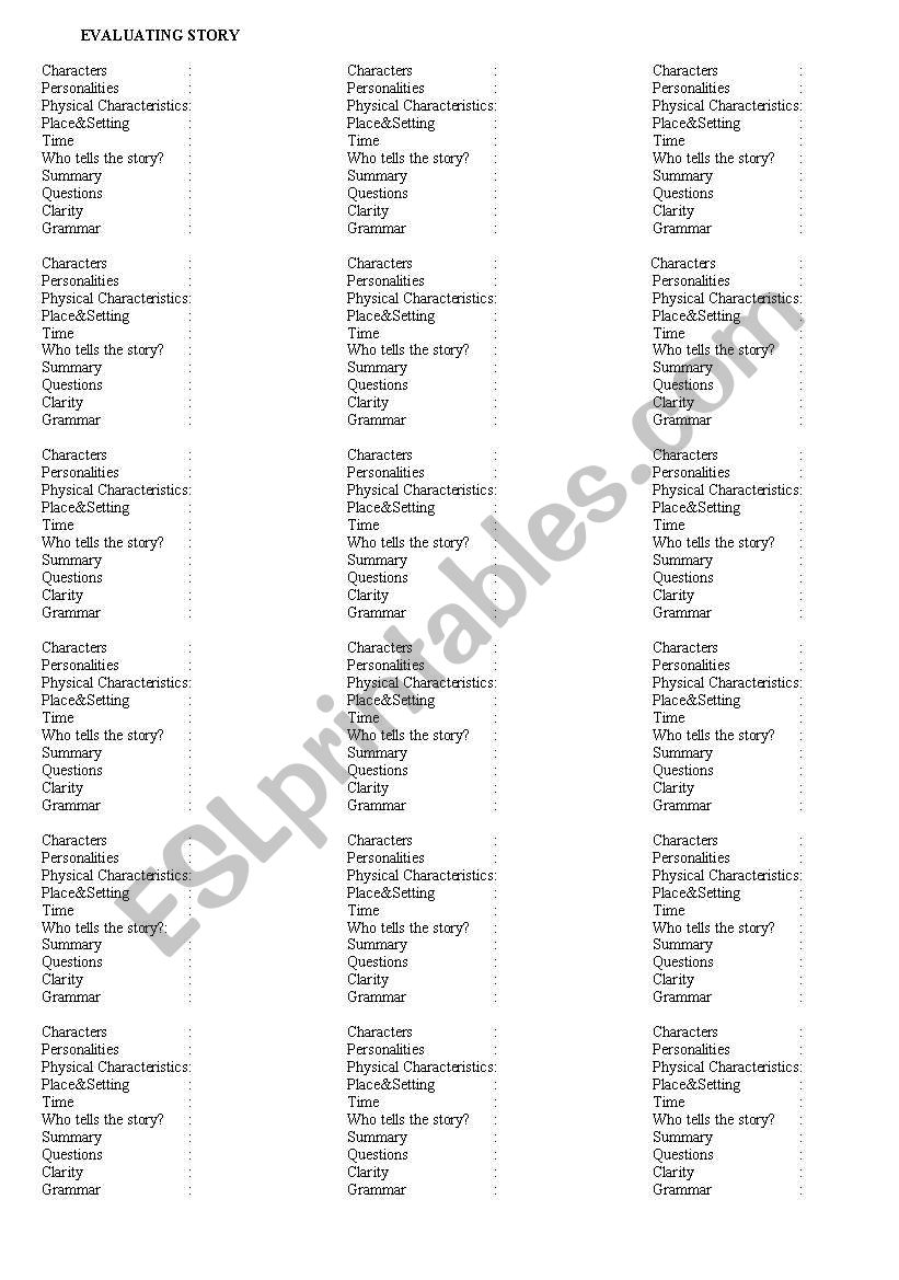 analyzin stories worksheet