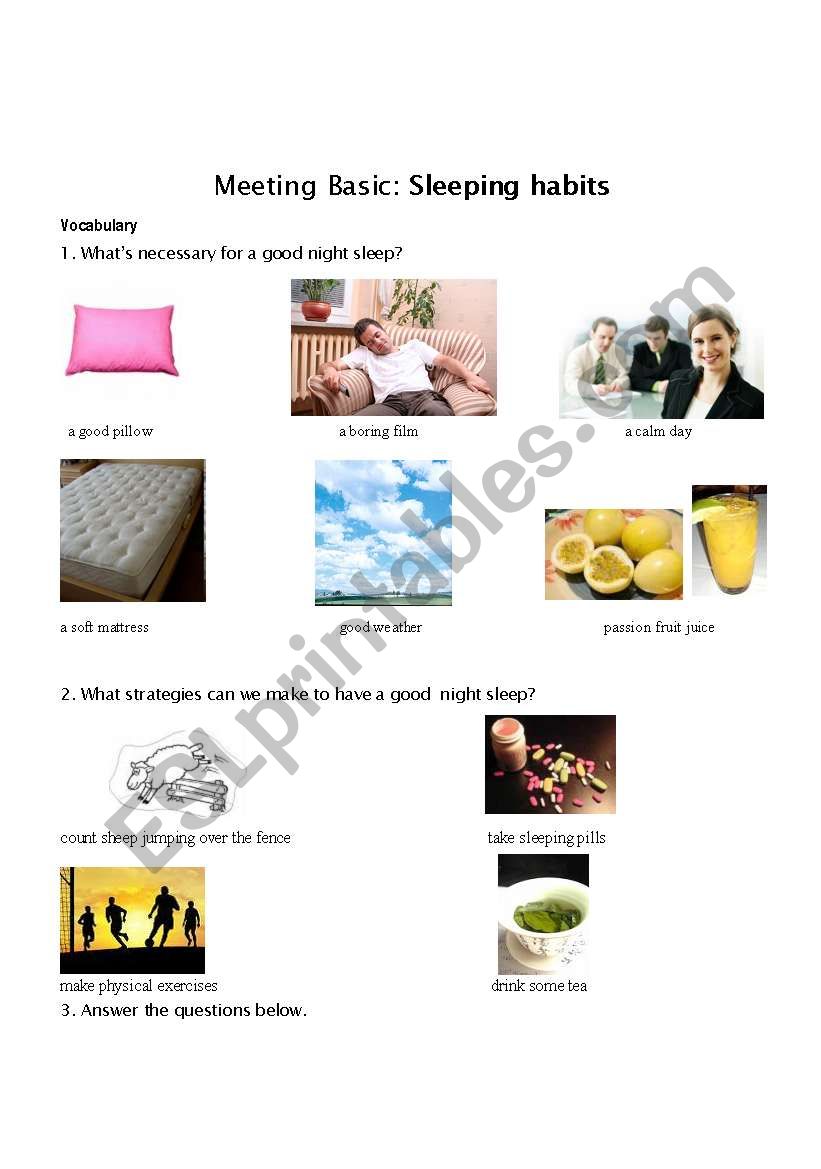 sleeping worksheet