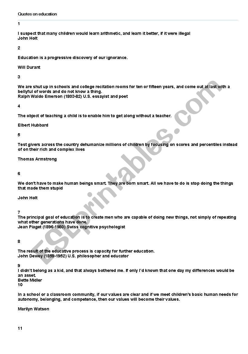 Quotes on Education worksheet