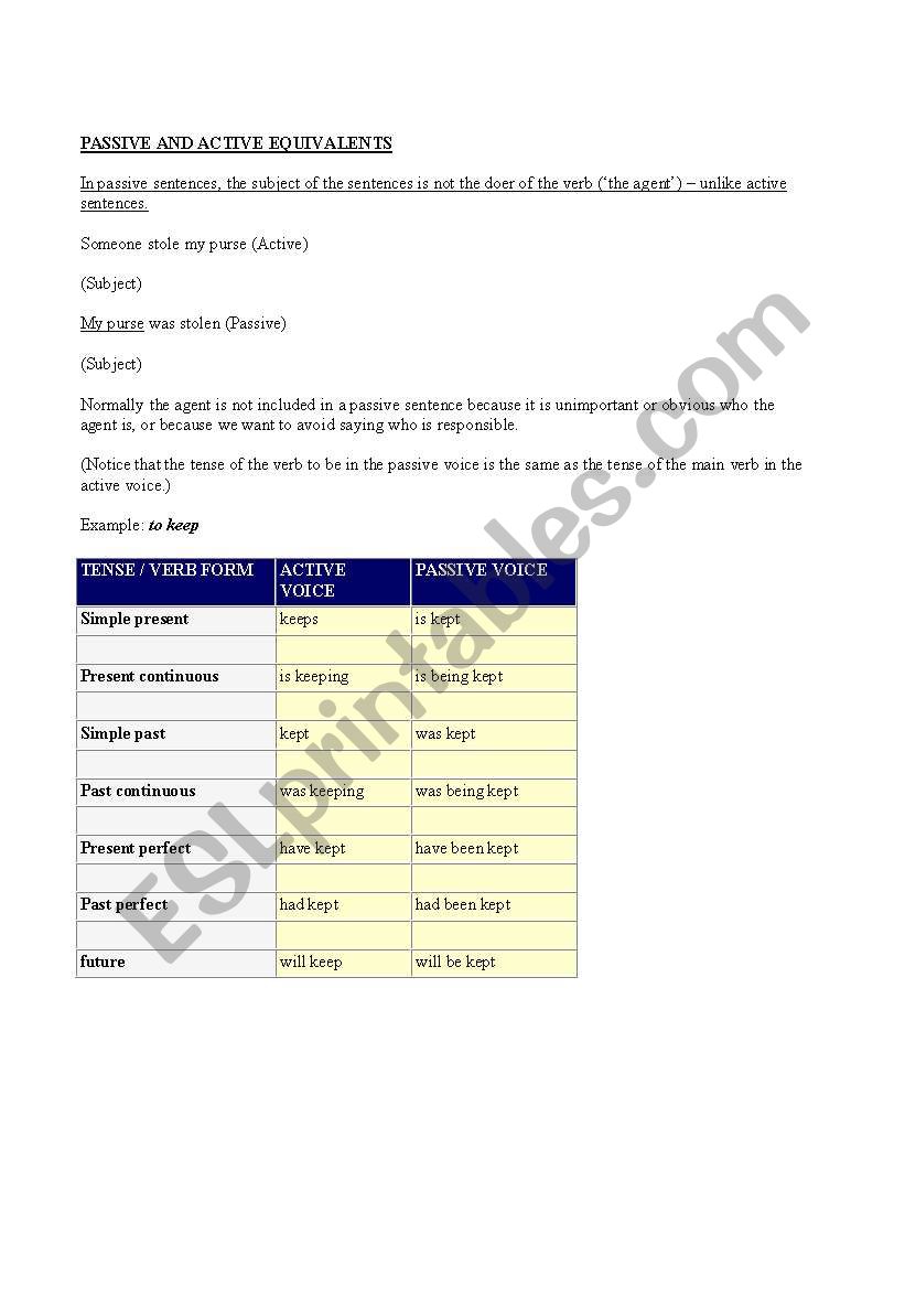 Passive worksheet