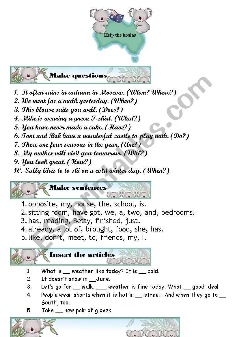 Help the Koalas worksheet