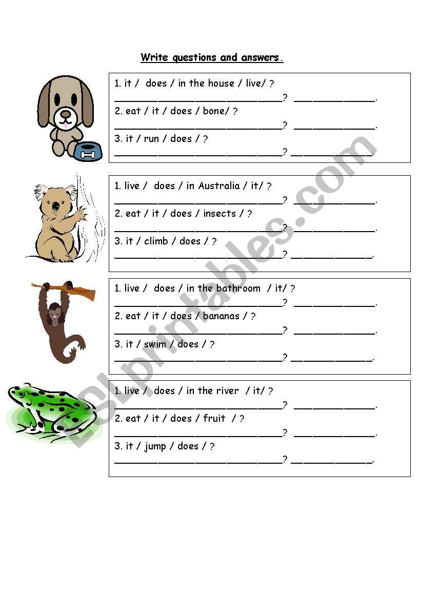 animals - present simple worksheet