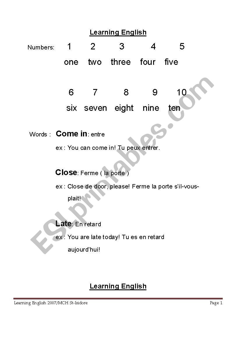 English worksheets Learning English For Beginner