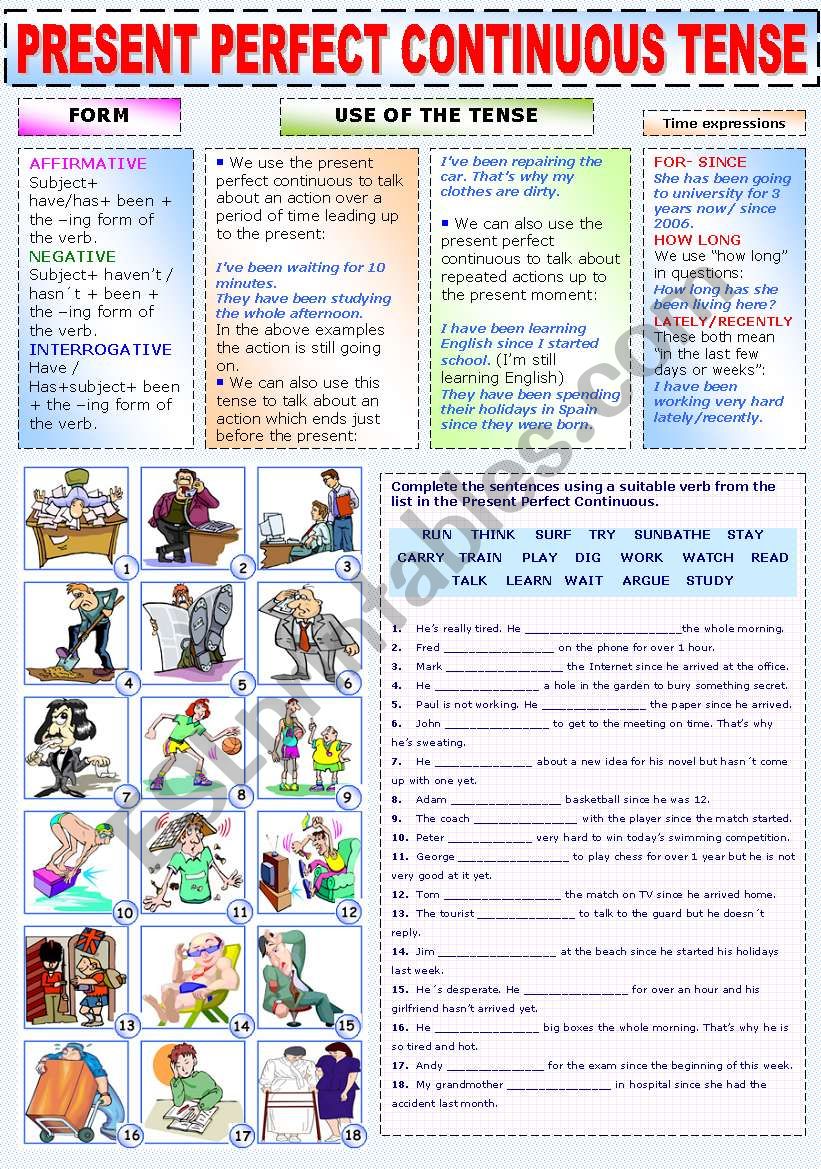 THE PRESENT PERFECT CONTINUOUS TENSE ESL Worksheet By Katiana