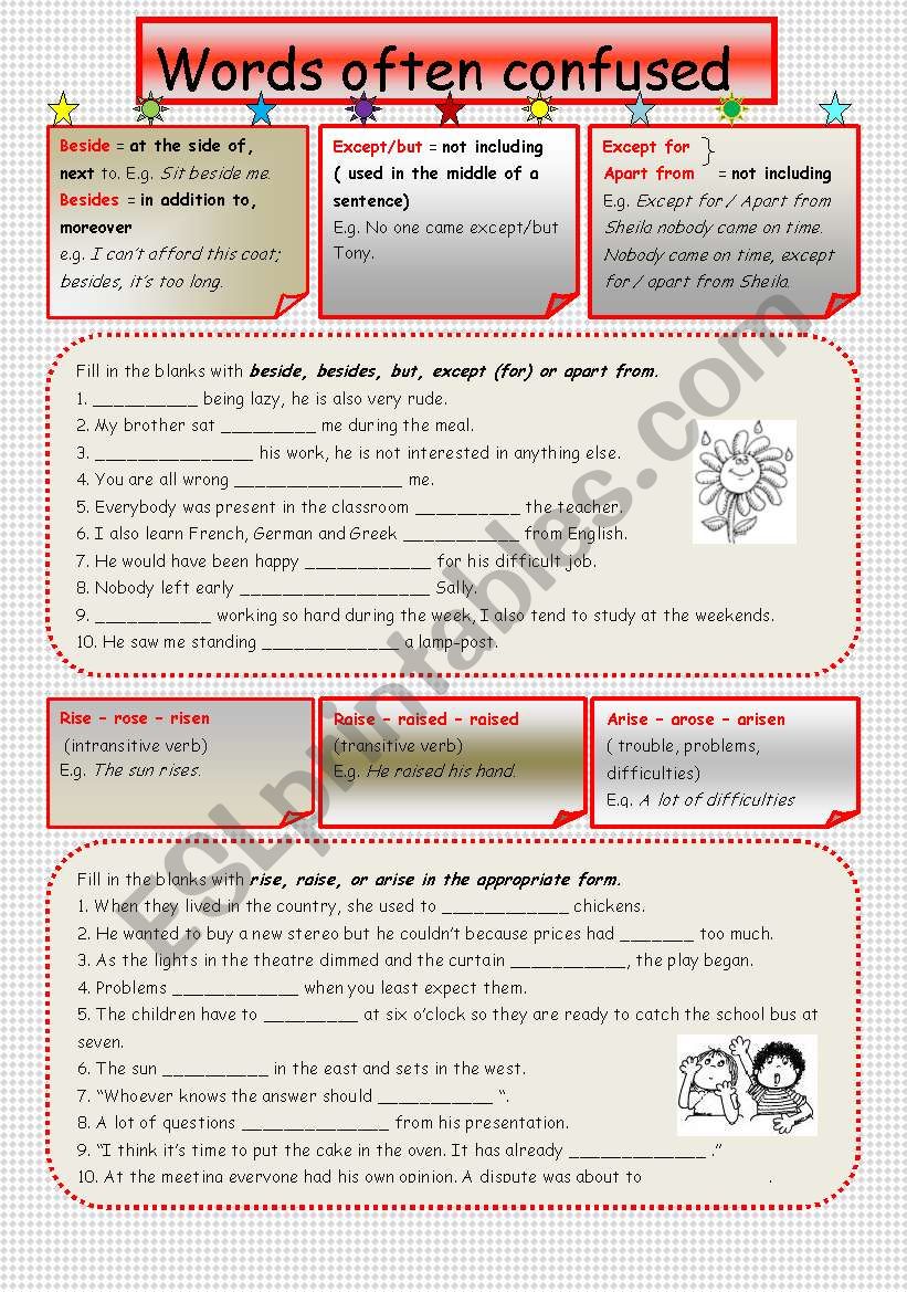 WORDS OFTEN CONFUSED ESL Worksheet By Nkappa