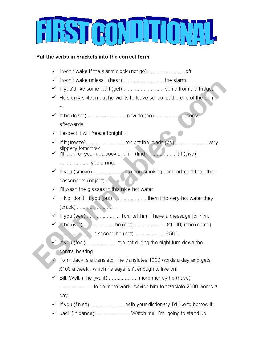 FIRST CONDITIONAL worksheet