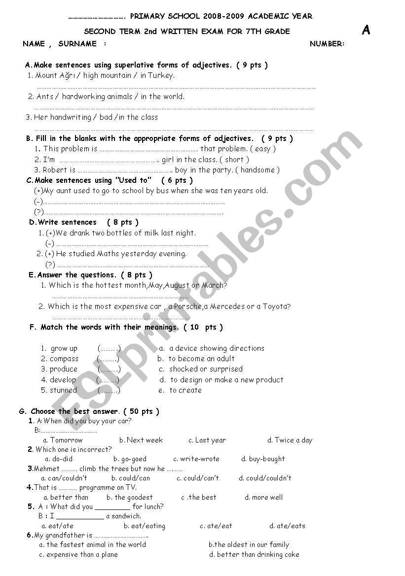 7th year 2nd term 2nd exam A&B 1