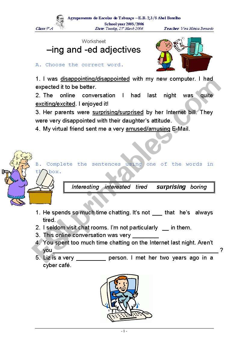 ing and -ed adjectives worksheet
