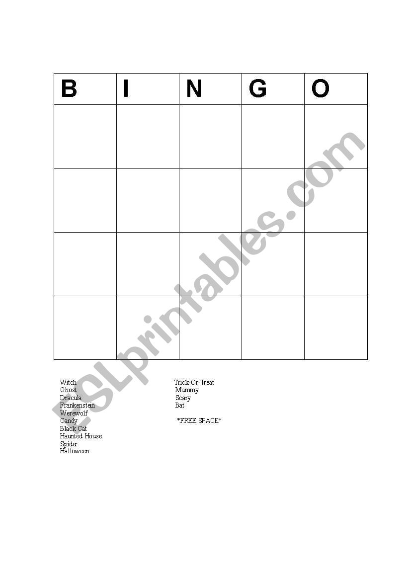 Halloween Bingo worksheet