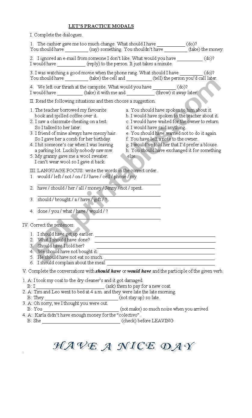 LET S PRACTICE MODALS  ESL worksheet by caparolo