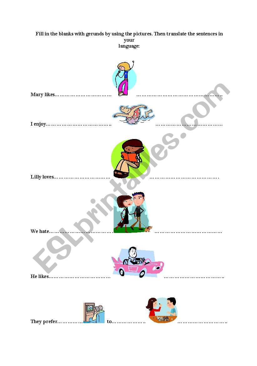 English worksheets: like+Ving