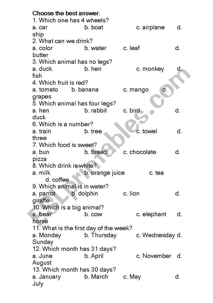 Vocabulary test worksheet