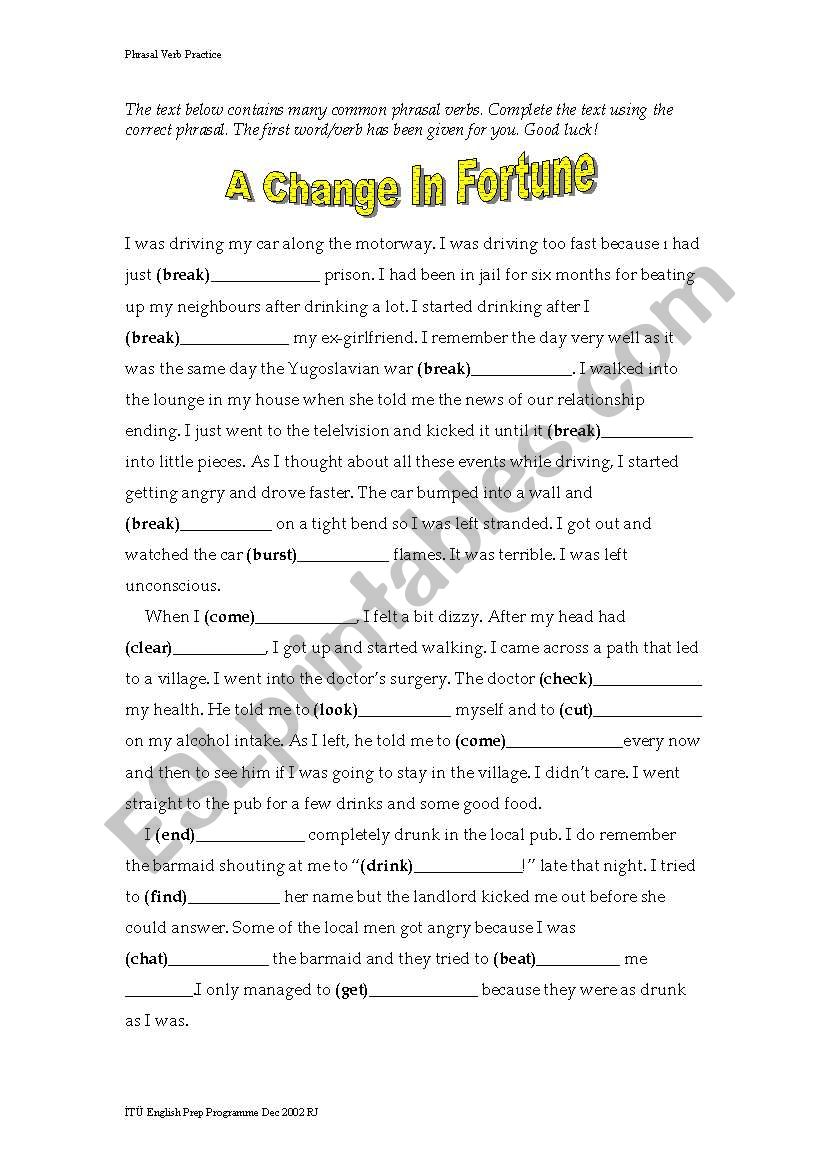 phrasal verb practice worksheet