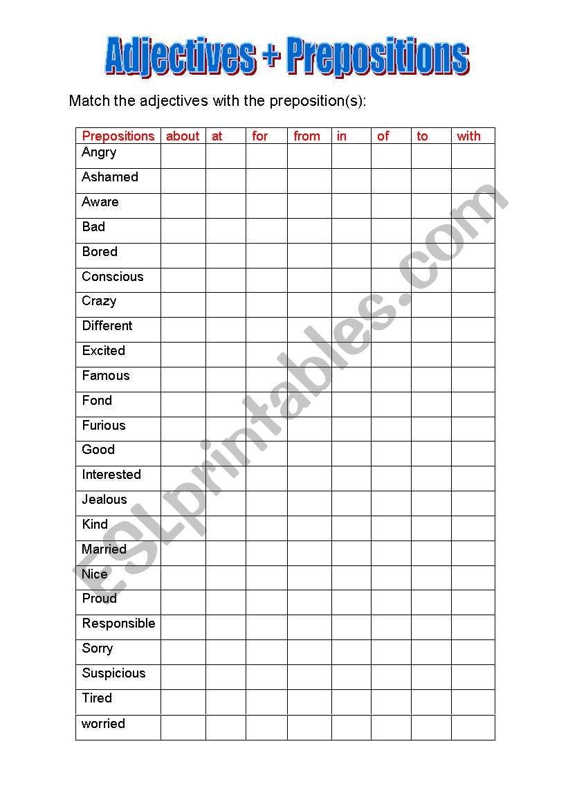 Prepositions which follow certain adjectives and verbs