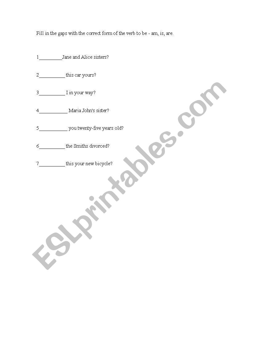To be verb exercises worksheet