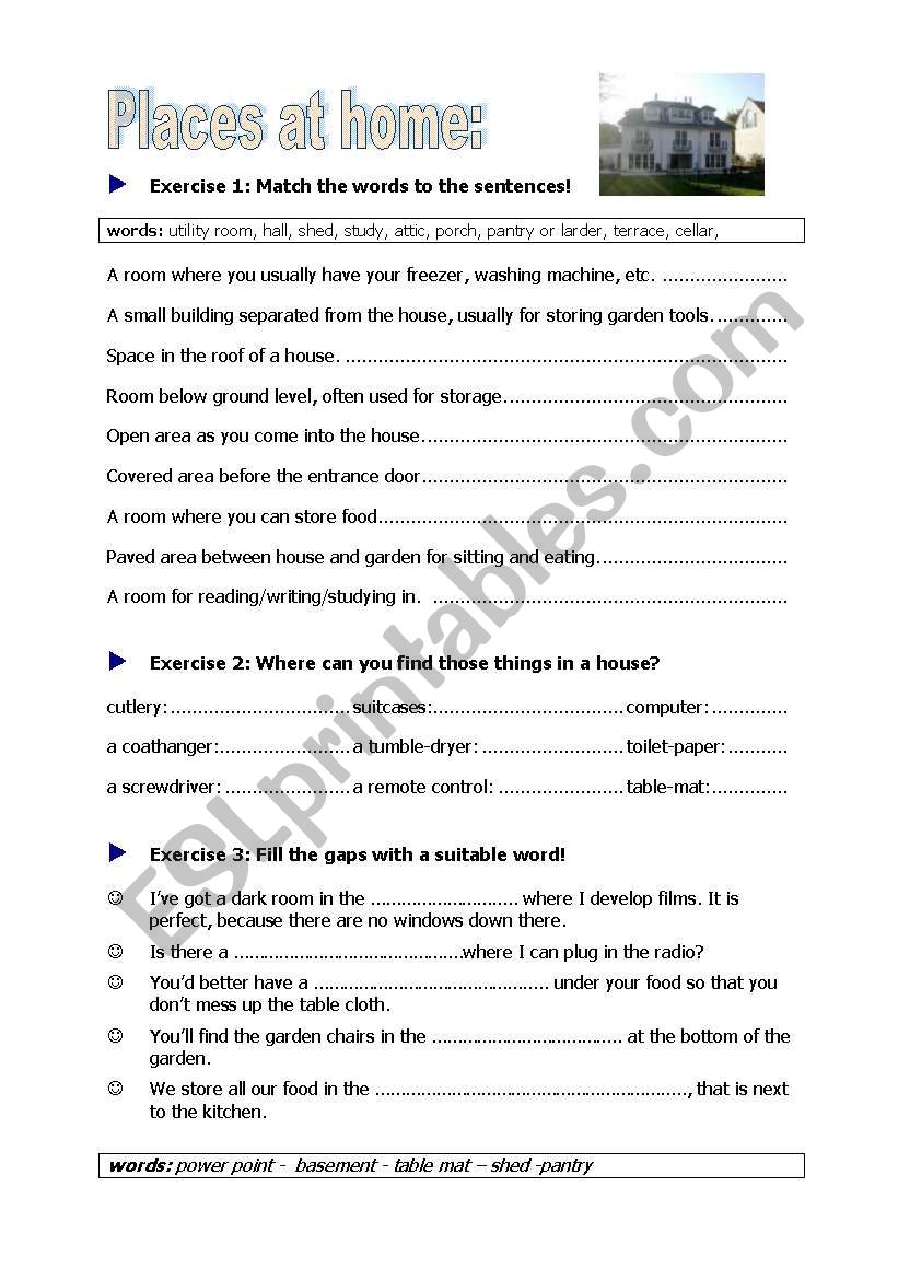 Places at home worksheet