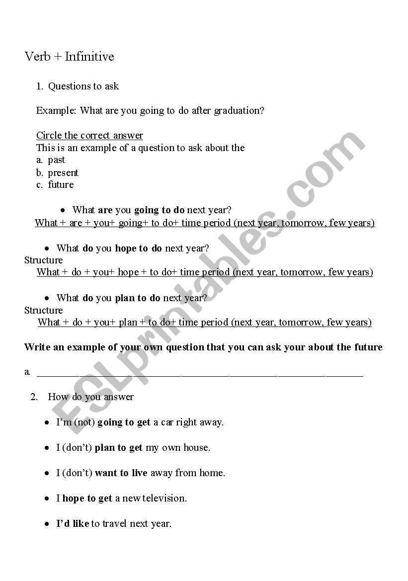 Verb +Infinitive  worksheet