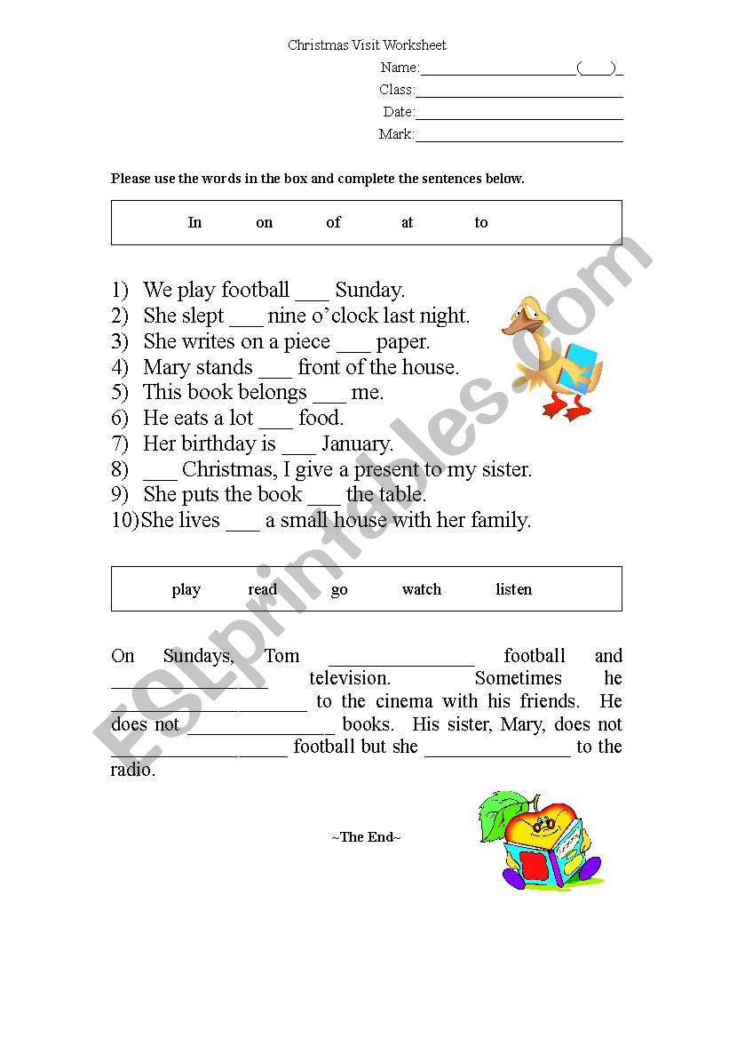 Preposition  worksheet