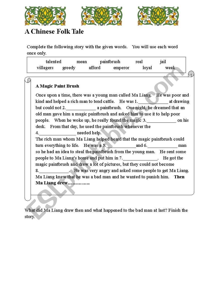 A Chinese Folk Tale worksheet