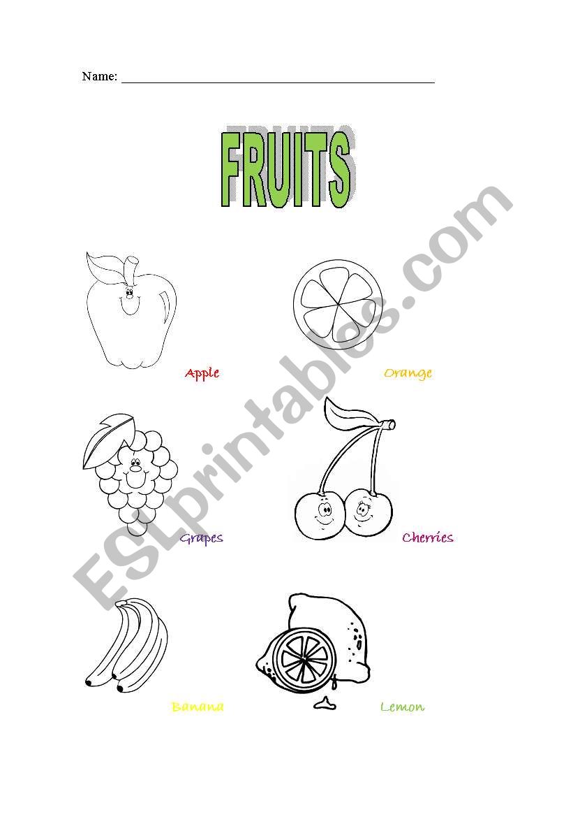 fruits colouring page worksheet