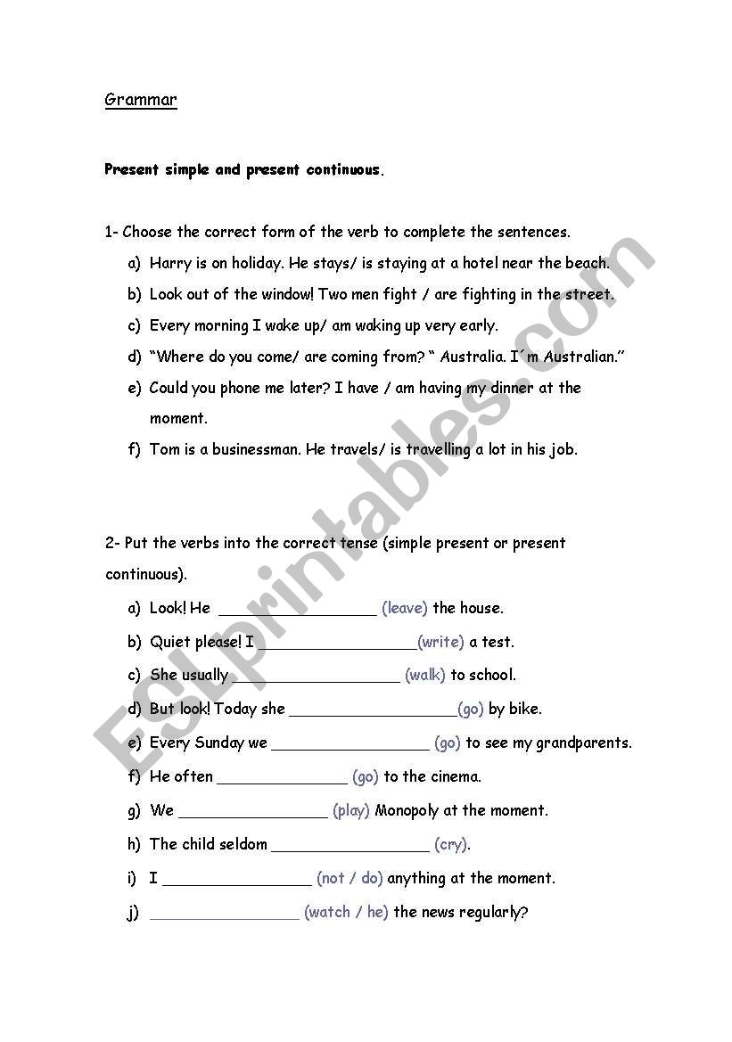 Present simple vs present continuous: exercises