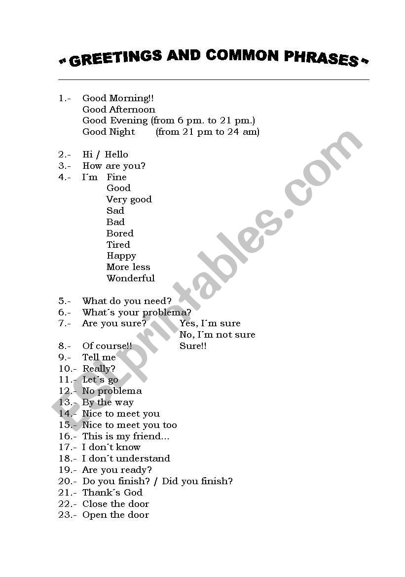 Common Phrases and Greetings worksheet