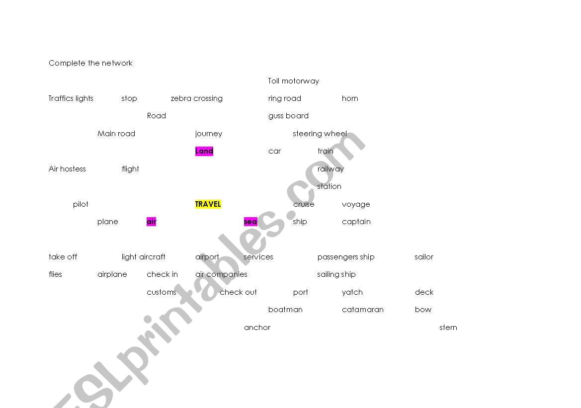 Means of transport network worksheet