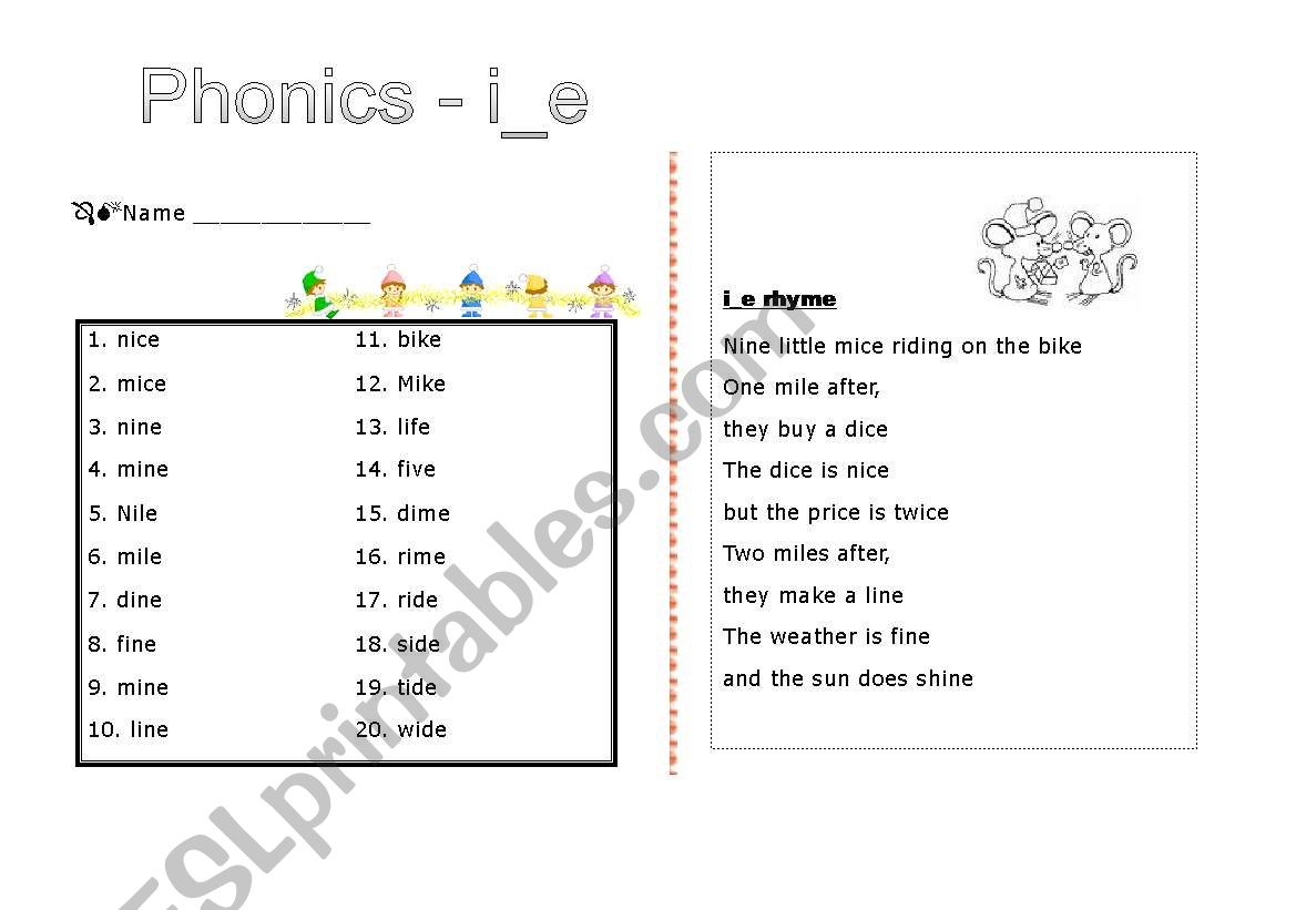 I E Phonics Worksheet