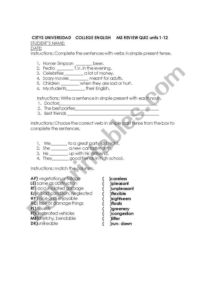 review practice sheet worksheet